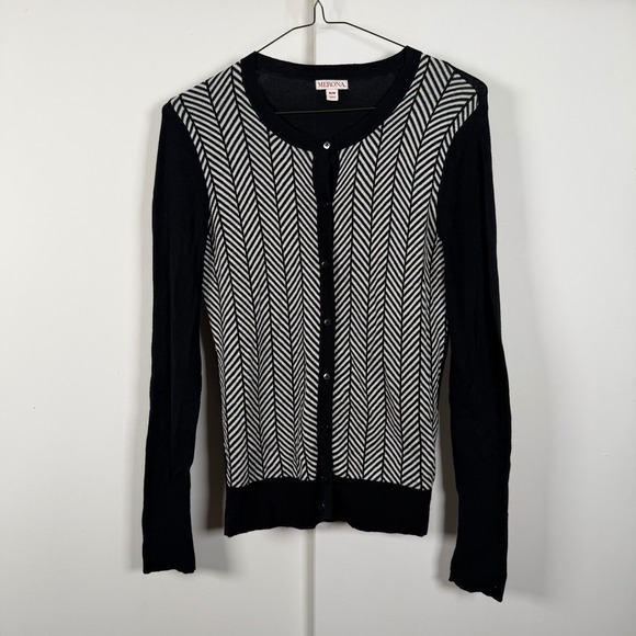 Merona Sweaters - Merona Womens Cardigan Sweater Black White Chevron Herringbone Button Front M